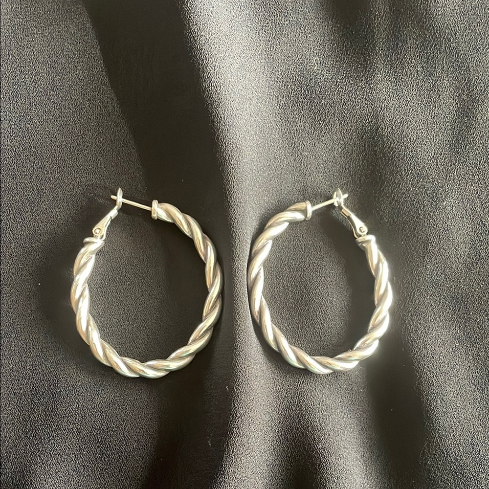 Brighton Silver Twisted Hoop Earrings